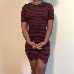 Maroon Dress with Black Stripes